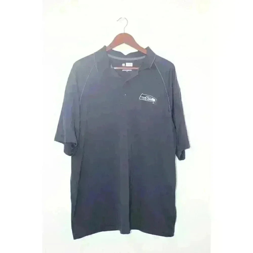 Seattle Seahawks NFL Licensed Team Apparel Logo Football Polo Shirt Blue Mens XL